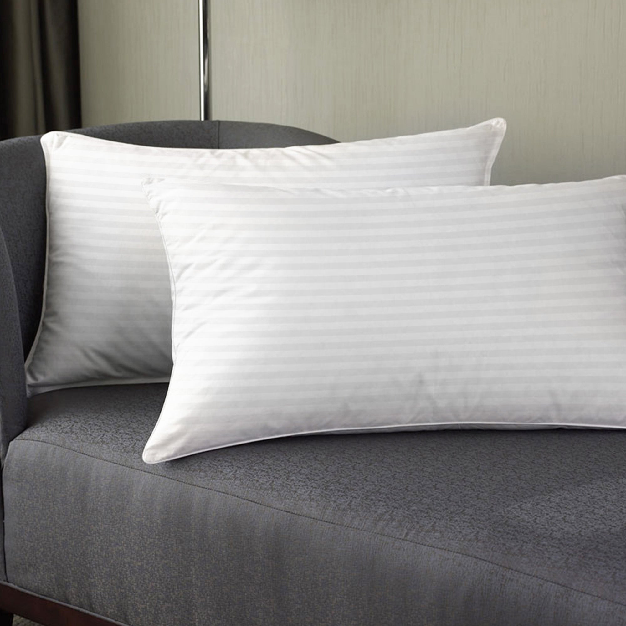 White Satin Stripes Premium Quality Microfibre Pillows Set of