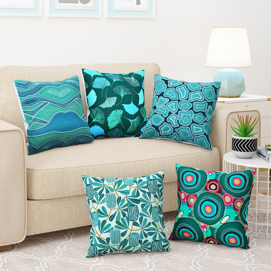 Story@Home Aqua Blue Abstract Polyester 5 Units of Helio Cushion Covers