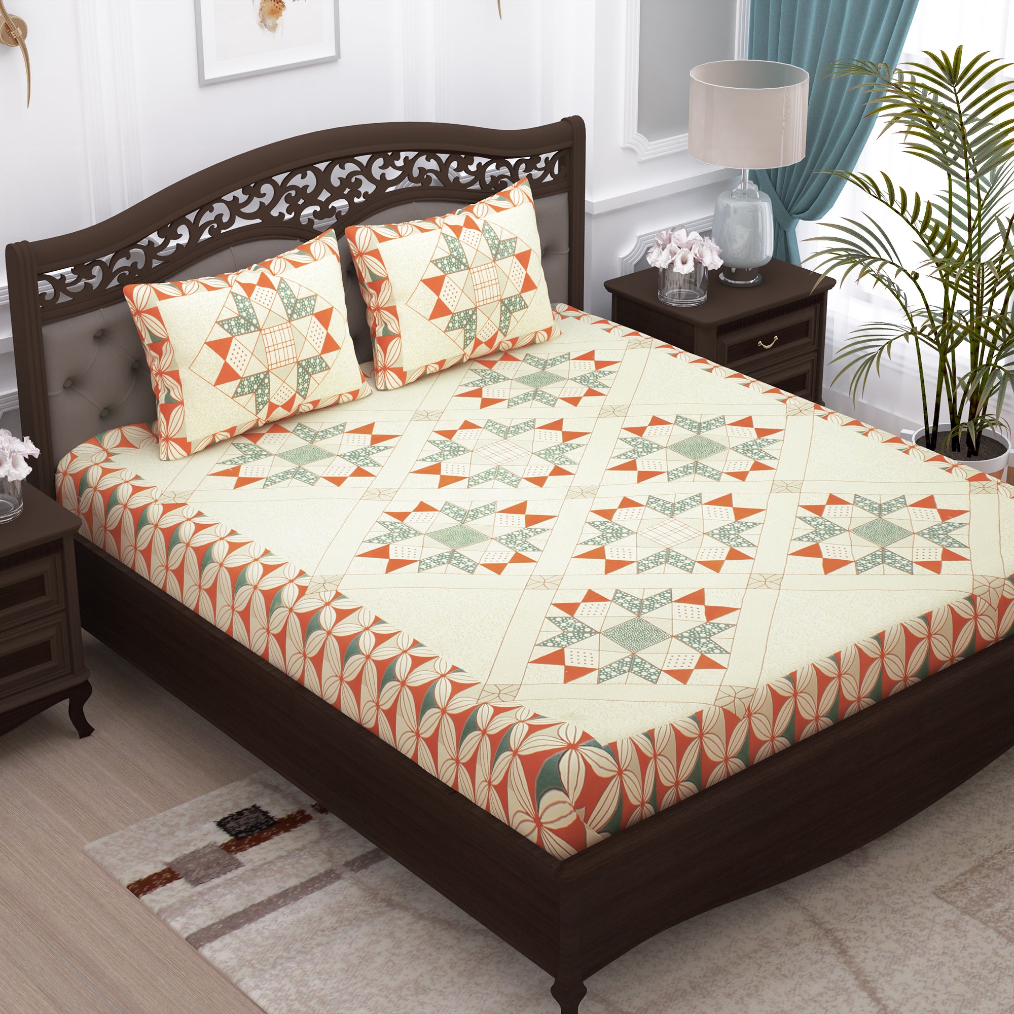 Pandora 152 TC 100 Cotton Off White Geometric Abstract Double