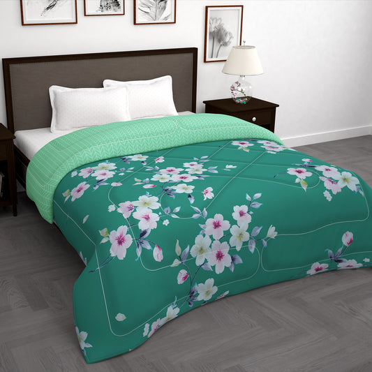 180 GSM Green Floral Microfiber Fusion Reversible Double Comforter