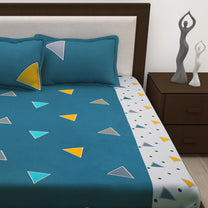 Metro 186 TC Cotton Blue King Size Bedsheet with Pillow Covers