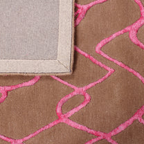 Brown Woolen Handmade Abstract Bhadohi Carpet