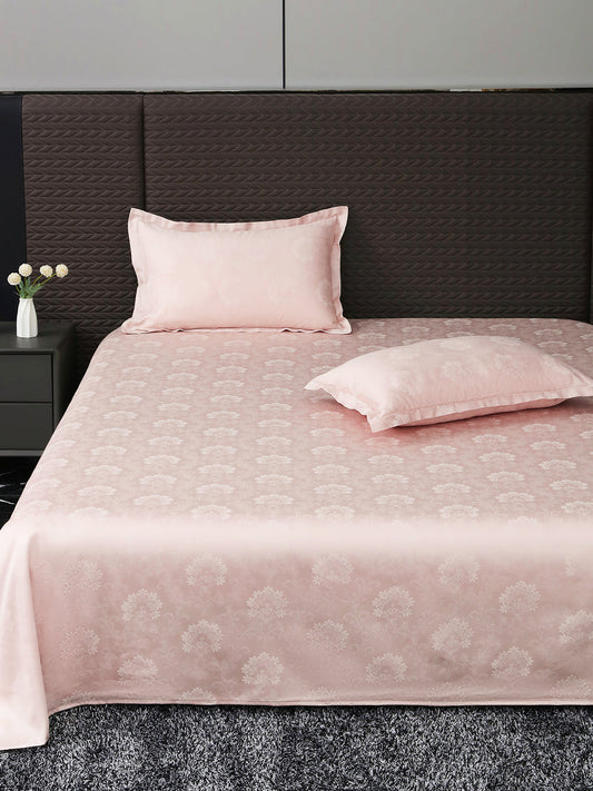 Heritage 500 TC cotton jacquard king size bedsheet in pink