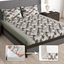 Arena 186 TC Brown & Red Queen Size Fitted Bedsheet With 2 Pillow Cover