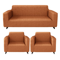 Sofa Cover Combo – 2 Pcs 1 Seater and 1 Pc 3 Seater Elastic Stretchable in Orange Criss Cross Pattern by Story@Home