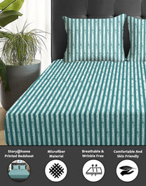 Arena 186 TC Green Stripes Double Size Bedsheet With 2 Pillow Cover