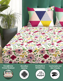 Arena 186 TC Pink Double Size Bedsheet With 2 Pillow Cover