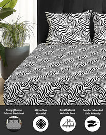 Arena 186 TC Black & White Double Size Bedsheet With 2 Pillow Cover