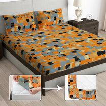 Arena 186 TC Rust Orange Queen Size Fitted Bedsheet With 2 Pillow Cover