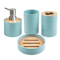 Story@Home Teal 4 Pcs Bamboo Bathroom Accessories Set - Toothbrush Holder, Soap Dispenser, Tumbler and Soap Dish