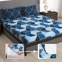 Arena 186 TC Blue Double Queen | King Fitted Bedsheet With 2 Pillow Cover