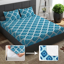 144 TC 100% Cotton Blue Queen Fitted Bedsheet