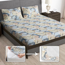 Arena 186 TC Cream & Grey Queen Size Fitted Bedsheet With 2 Pillow Cover