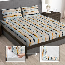 Arena 186 TC Grey & Cream Queen Size Fitted Bedsheet With 2 Pillow Cover