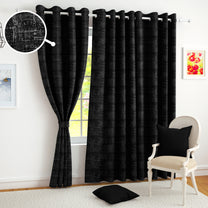 2 Pcs Black Grunge Blackout Emboss Faux Silk Room Darkening Window/Door/Long Door Curtains