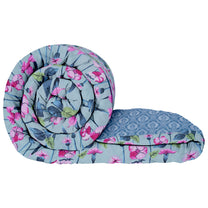 180 GSM Light Blue & Pink Floral Microfiber Fusion Reversible Double Comforter