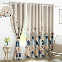 2 Pcs Ivory Geometric Digital Faux Silk Medium room Darkening Window | Door | Long Door Curtains