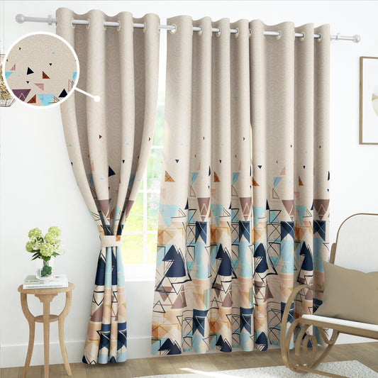 2 Pcs Ivory Geometric Digital Faux Silk Medium room Darkening Window | Door | Long Door Curtains