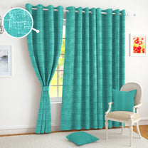 2 Pcs Cyan Grunge Blackout Emboss Faux Silk Room Darkening Window/Door/Long Door Curtains