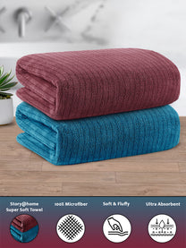 Story@Home Pink & Blue 2 Units Microfiber Bath Towels For Men, Women & Kids
