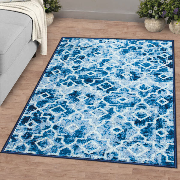 Ethnic Grunge Pattern Blue & White Rustico Rug/Carpet – StoryAtHome.com
