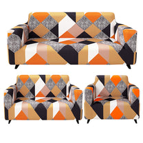 Sofa Cover Combo – 1 Pc 1 Seater, 1 Pc 2 Seater, and 1 Pc 3 Seater Elastic Stretchable in Orange & Beige Abstract Pattern by Story@Home