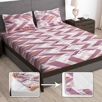 Arena 186 TC Mauve & Pink Queen Size Fitted Bedsheet With 2 Pillow Cover