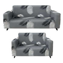 Sofa Cover Combo – 1 Pc 2 Seater and 1 Pc 3 Seater Elastic Stretchable in Grey & White Leaf Pattern by Story@Home