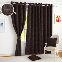 2 Pcs Brown Grunge Blackout Emboss Faux Silk Room Darkening Window/Door/Long Door Curtains