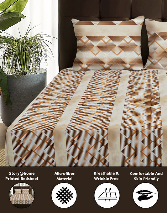 Arena 160 TC Brown Abstract Double / Single Size Bedsheet With Pillow Cover