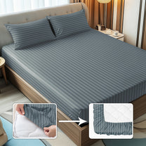 Story@Home 300 TC Dark Grey Microfiber Fitted Bedsheet with 2 Pillow Covers