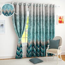 2 Pcs Mint Green and Light Grey Abstract  Digital Faux Silk Medium room Darkening Window | Door | Long Door Curtains