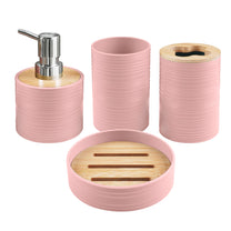 Story@Home Peach 4 Pcs Bamboo Bathroom Accessories Set - Toothbrush Holder, Soap Dispenser, Tumbler and Soap Dish
