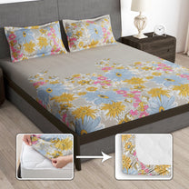 Arena 186 TC Beige Queen Size Fitted Bedsheet With 2 Pillow Cover
