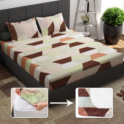 144 TC 100% Cotton Brown Queen Fitted Bedsheet