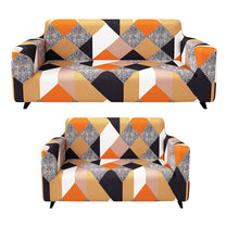 Sofa Cover Combo – 1 Pc 2 Seater and 1 Pc 3 Seater Elastic Stretchable in Orange & Beige Abstract Pattern by Story@Home