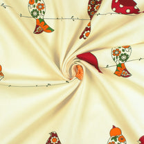 2 Pcs 300 GSM Pale Yellow & Red Birds Bohemian Cotton Canvas Curtain Window/Door/Long Door Curtains