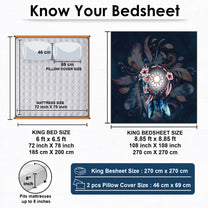 Story@home 240 TC Talespun Gold Microfiber Navy Blue & Pink King Size Dream Catcher Bedsheet with 2 Pillow Covers