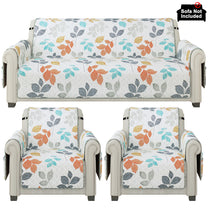 Sofa Throw Cover Combo – 2 Pcs 1 Seater and 1 Pc 3 Seater White & Grey Leaf Pattern with Pocket by Story@Home