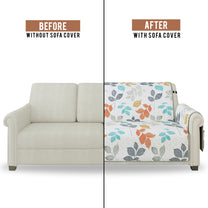 Sofa Throw Cover With Leaf Pattern In White & Grey For 1 | 2 | 3 | 4 Seater From Story@Home