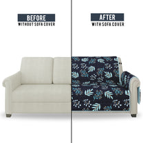 Sofa Throw Cover With Floral & Chevron Pattern In Navy Blue & Sky Blue  For 1 | 2 | 3 | 4 Seater From Story@Home