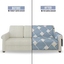 Sofa Throw Cover With Geometric & Stripes Pattern In Greyish Blue For 1 | 2 | 3 | 4 Seater From Story@Home