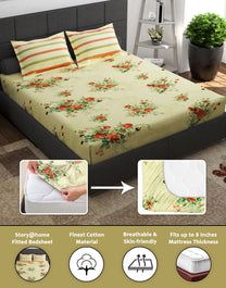 144 TC 100% Cotton Cream Queen Fitted Bedsheet