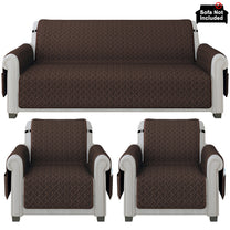 Sofa Throw Cover Combo – 2 Pcs 1 Seater and 1 Pc 3 Seater Brown Solid Pattern with Pocket by Story@Home