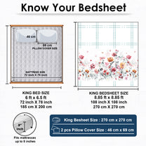 Story@home 240 TC Talespun Gold Microfiber White & Pink King Size Floral Bedsheet with 2 Pillow Covers