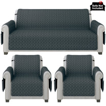 Sofa Throw Cover Combo – 2 Pcs 1 Seater and 1 Pc 3 Seater Grey Solid Pattern with Pocket by Story@Home