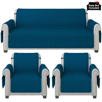 Sofa Throw Cover Combo – 2 Pcs 1 Seater and 1 Pc 3 Seater Navy Blue Solid Pattern with Pocket by Story@Home