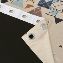 2 Pcs Ivory Geometric Digital Faux Silk Medium room Darkening Window | Door | Long Door Curtains