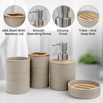 Story@Home Brown 4 Pcs Bamboo Bathroom Accessories Set - Toothbrush Holder, Soap Dispenser, Tumbler and Soap Dish