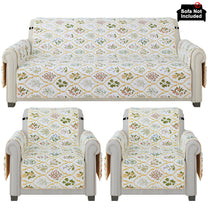 Sofa Throw Cover Combo – 2 Pcs 1 Seater and 1 Pc 3 Seater Beige & Green Floral & Motif Pattern with Pocket by Story@Home